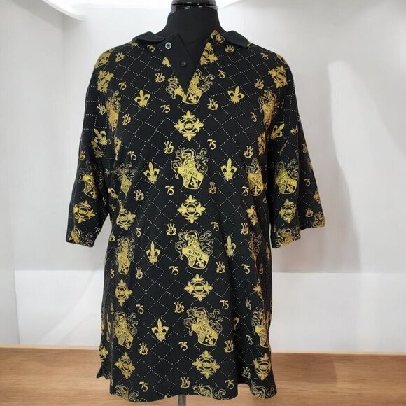 Vintage Avirex Black and Metallic Gold Baroque Polo Fleur-de-Lis - Size XL - Picture 1 of 8